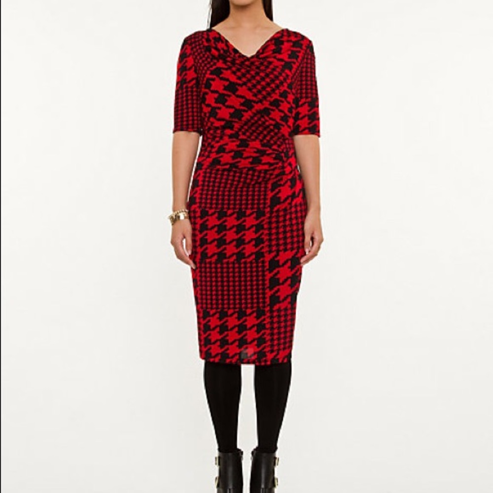 Houndstooth Knit Fitted Dress